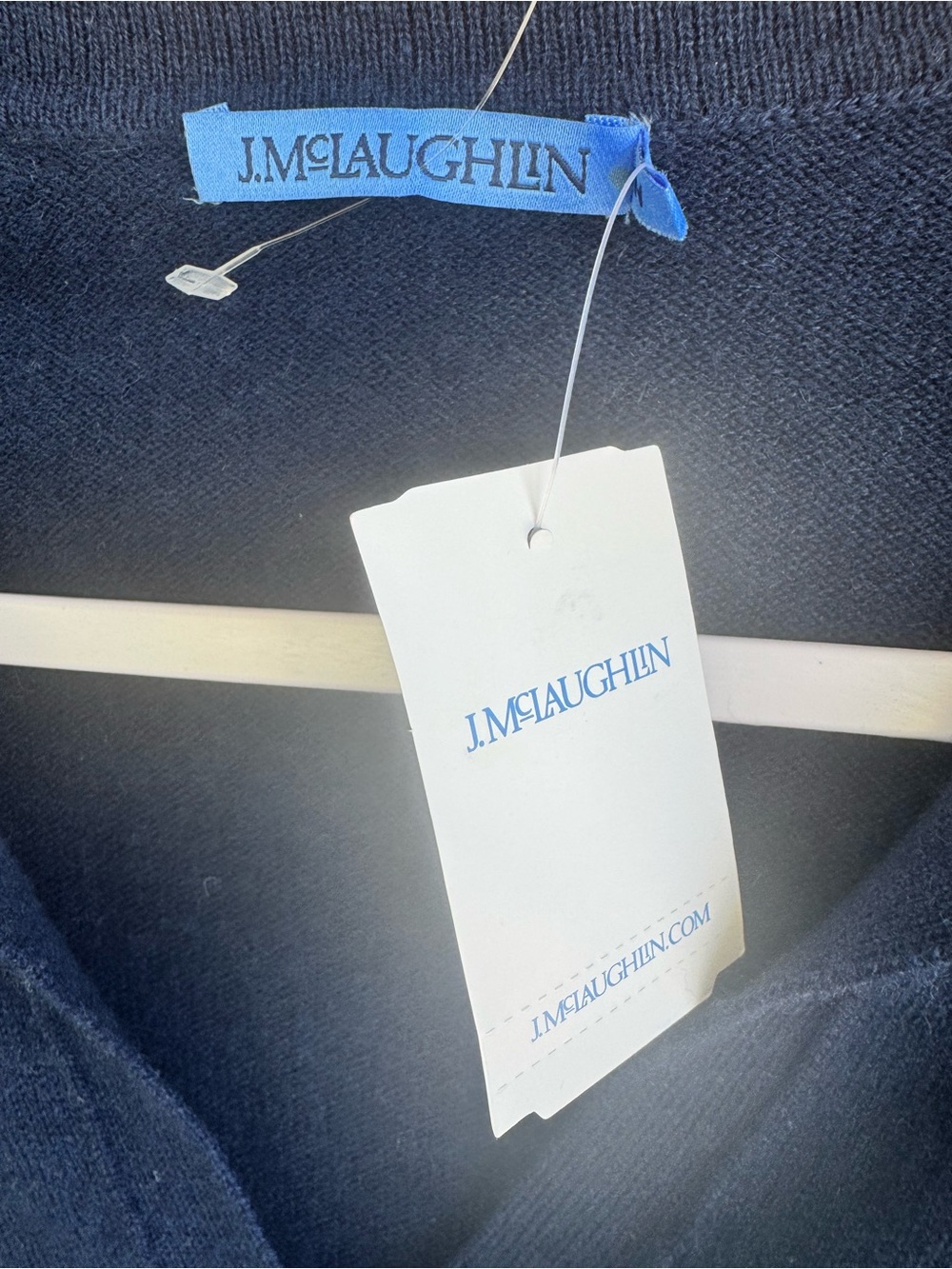 NWT J. McLaughlin Navy Merino Wool Blend Collared V-Neck Sweater Women’s Medium - Picture 4 of 6